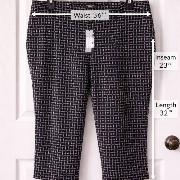 Talbots Woman Petites 16WP Geometric Print Pants Black White Career Casual NWT - Picture 2 of 15